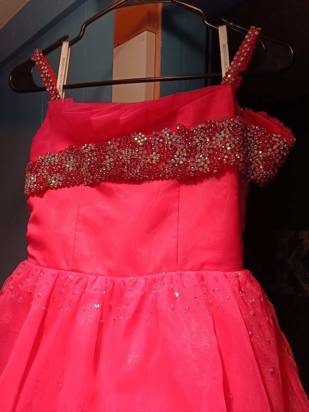 Girls Sparkle Beaded Strappy Party Dress in Hot Pink